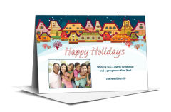 Happy Holidays Christmas Village Cards with photo 7.875